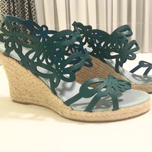 Turquoise Leather Espadrilles by Eric Michael